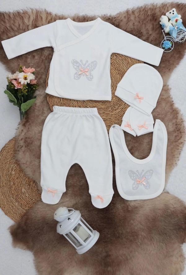 Sema Baby 5 Parça Hastane Çıkışı Zıbın Seti 0-3 Ay - Butterfly - Image 1