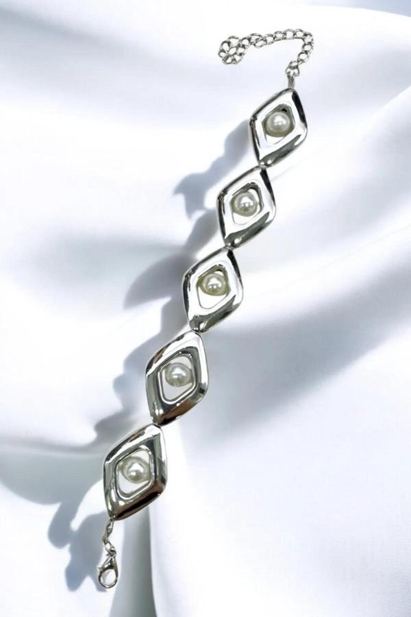 METALİZE İNCİ BAKLAVA CHOKER TASMA BİLEKLİK - Image 1