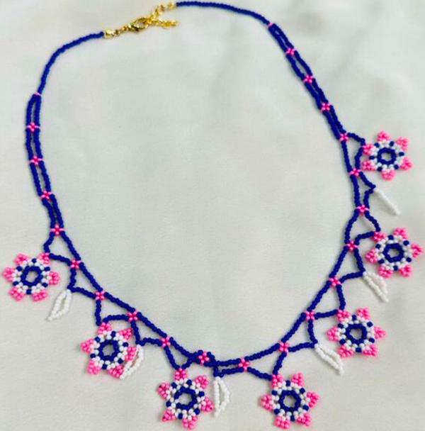 BONCUK OYA EL YAPIMI ÇİÇEK ETNİK KOLYE - Image 1