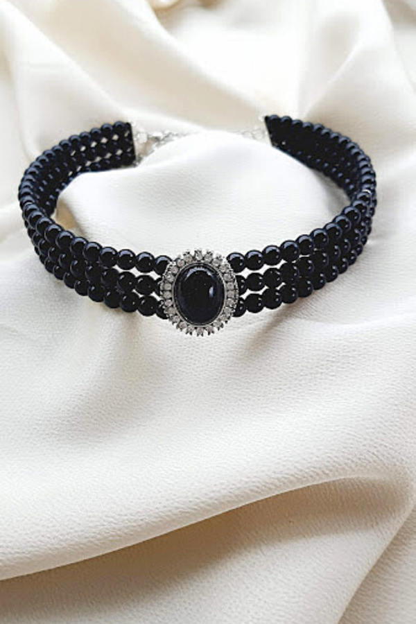İNCİLİ CHOKER TASMA KOLYE SİYAH - Image 1