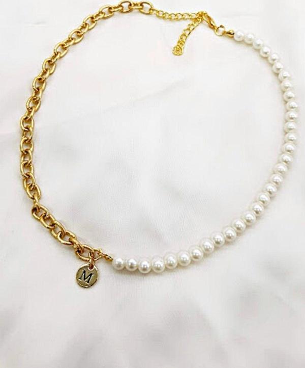 M İNCİLİ ZİNCİR HARF TARZ KOLYE - Image 1