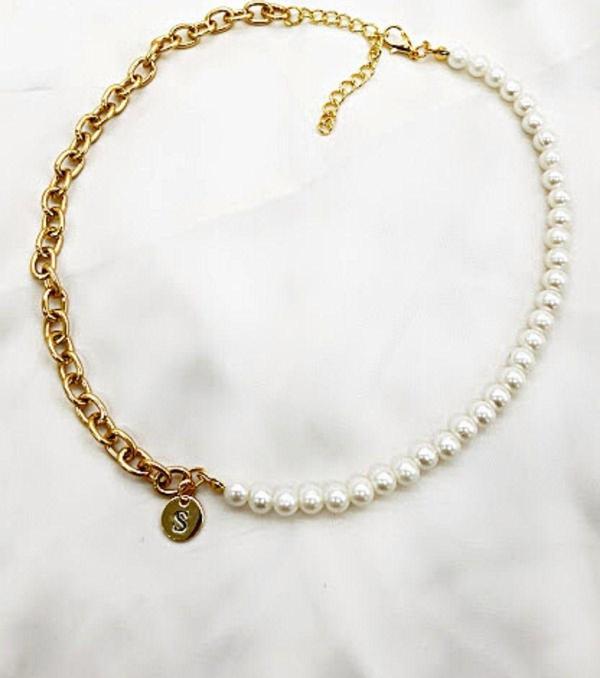 S İNCİLİ ZİNCİR HARF TARZ KOLYE - Image 1