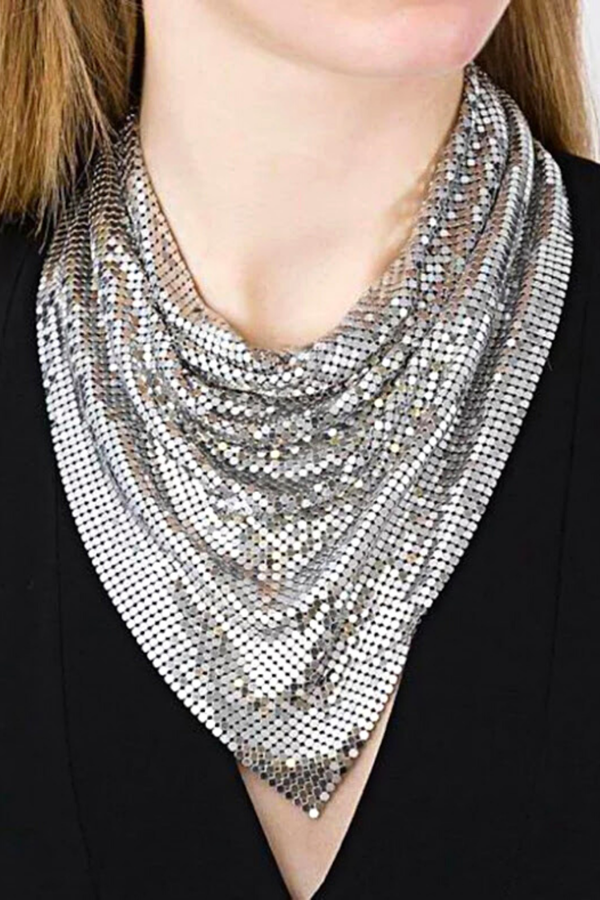 ŞAL MODEL ZIRH METAL TASARIM KOLYE SİLVER - Image 1