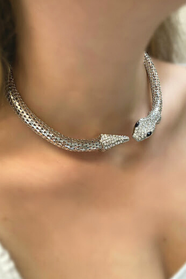 TAŞLI YILAN CHOKER KOLYE SİLVER - Image 1