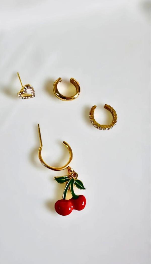 Çoklu Kiraz Taşlı Kıkırdak Küpe Set 4 Adet - Image 1