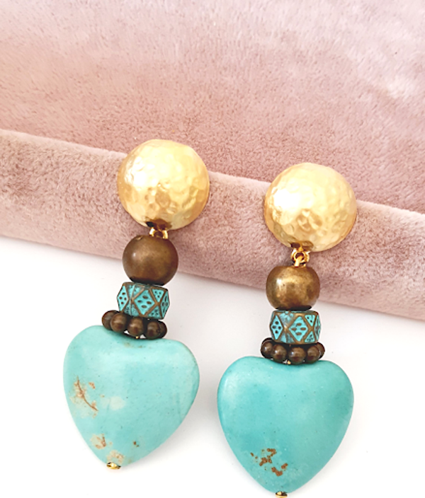 DOĞALTAŞ TASARIM KALP TURKUAZ KÜPE - Image 1