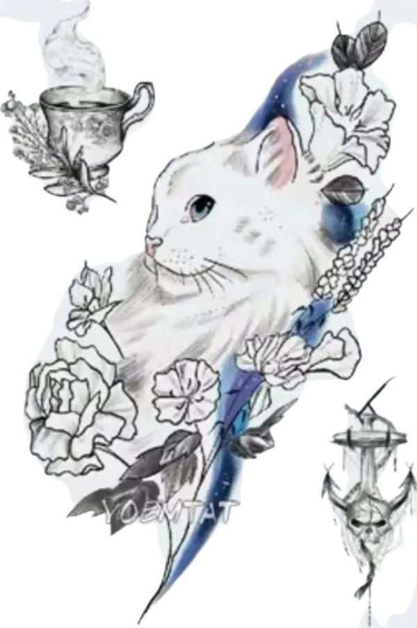 KEDİ ÇIPA KUPA  GEÇİCİ DÖVME TATTOO - Image 1