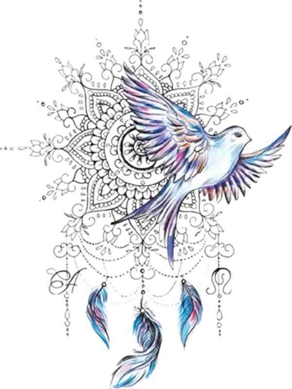 DÜŞ KAPANI MANDALA GÜVERCİN KUŞ GEÇİCİ DÖVME TATTOO - Image 1