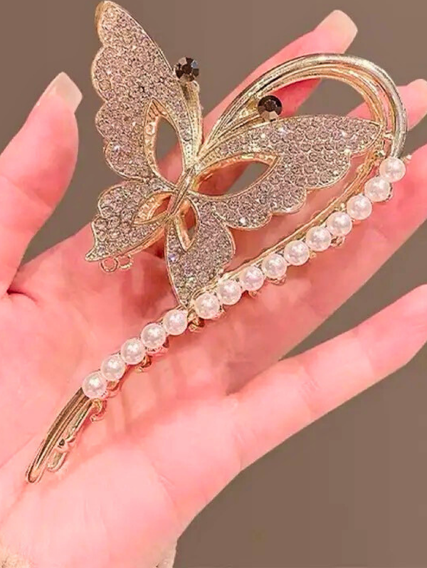 KELEBEK FULL TAŞLI İNCİLİ METAL MANDAL TOKA  - Image 1