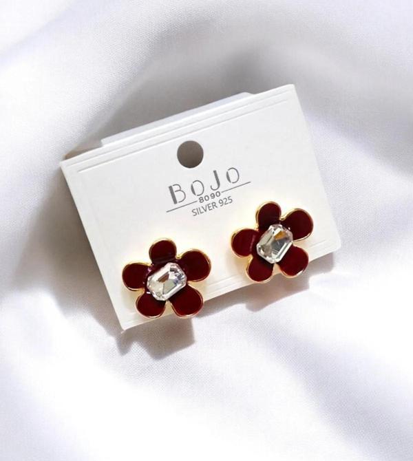 MİNELİ TAŞLI ÇİÇEK KÜPE 1 Cm. - Image 1