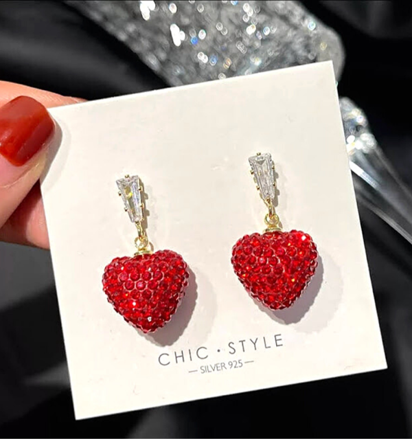 FULL TAŞLI MİNİ KIRMIZI KALP KÜPE - Image 1