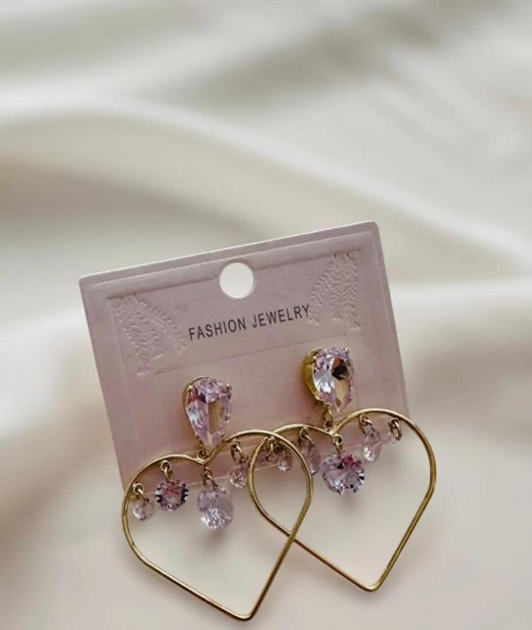 AVİZE TAŞLI KALP KÜPE 4 CM. - Image 1