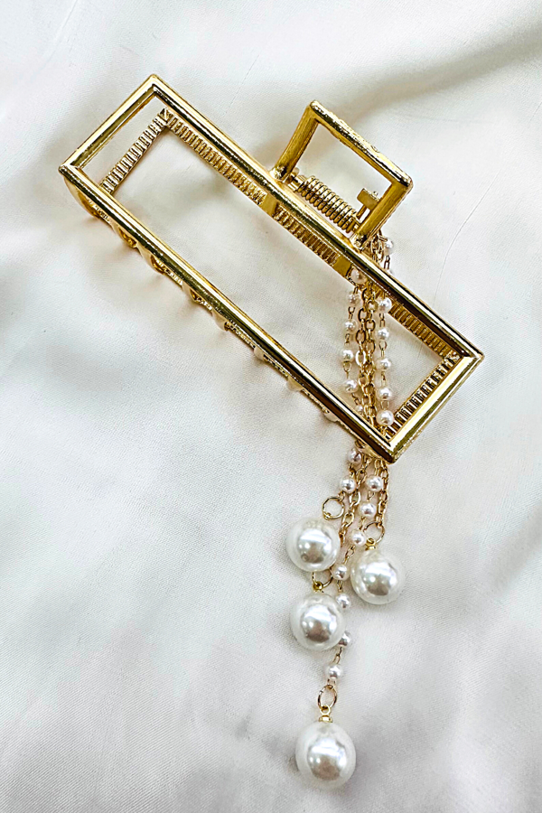 METAL DİKDÖRTGEN İNCİLİ SALLANTILI MANDAL TOKA - Image 1