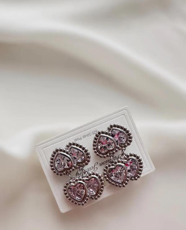 İKİZ KALP TAŞLI  KÜPE 4 CM. - Image 1