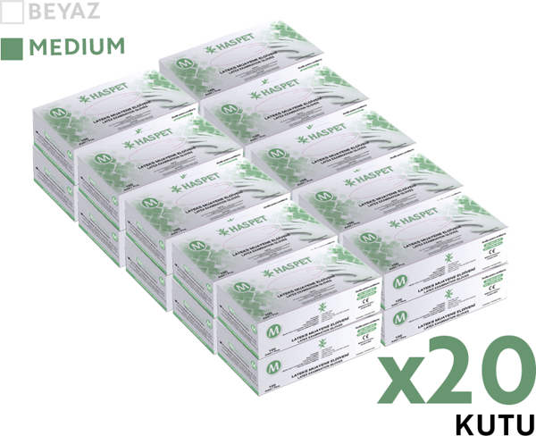 Haspet Lateks Muayene Eldiveni 100'lü M Orta Boy Pudrasız Beyaz 20 Kutu - Image 1