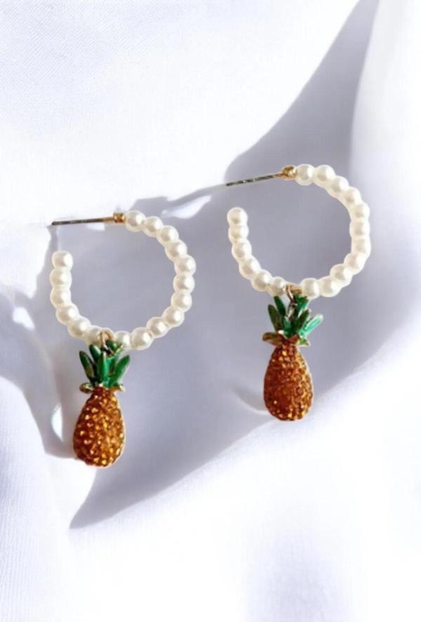 İNCİLİ HALKA TAŞLI ANANAS KÜPE - Image 1