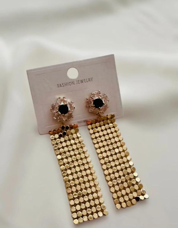 TAŞLI ÇİÇEK ZIRH UZUN KÜPE 7 CM. - Image 1