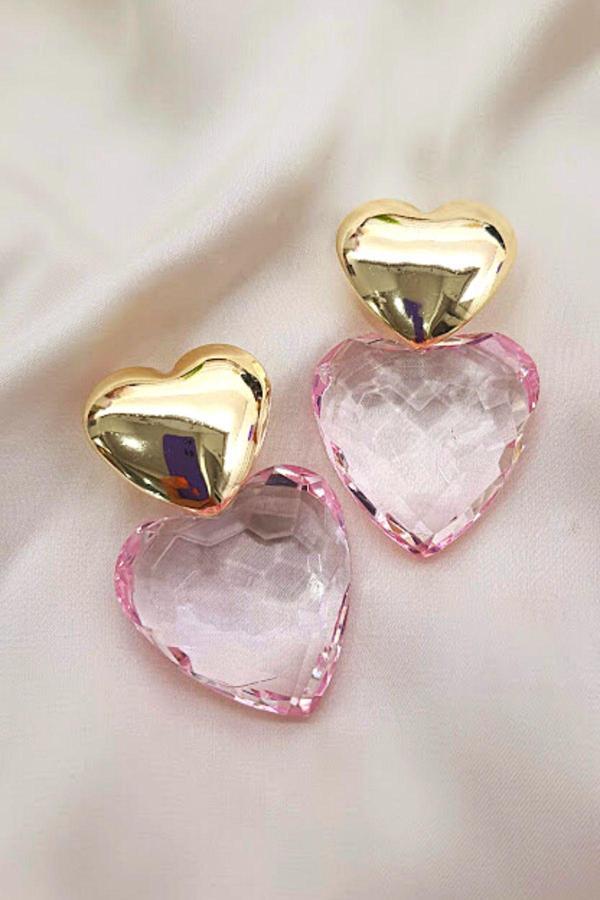 ŞEFFAF PEMBE KALP KÜPE - Image 1