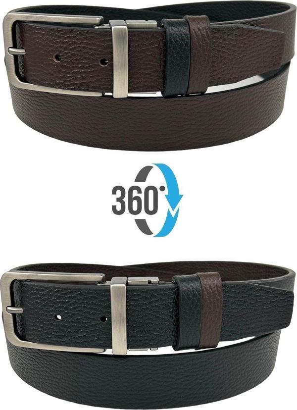 Kahvrengi Siyah Çift Taraflı Hakiki Deri 3.5 Cm.lik Klasik Kemer - 300-809 - Image 1