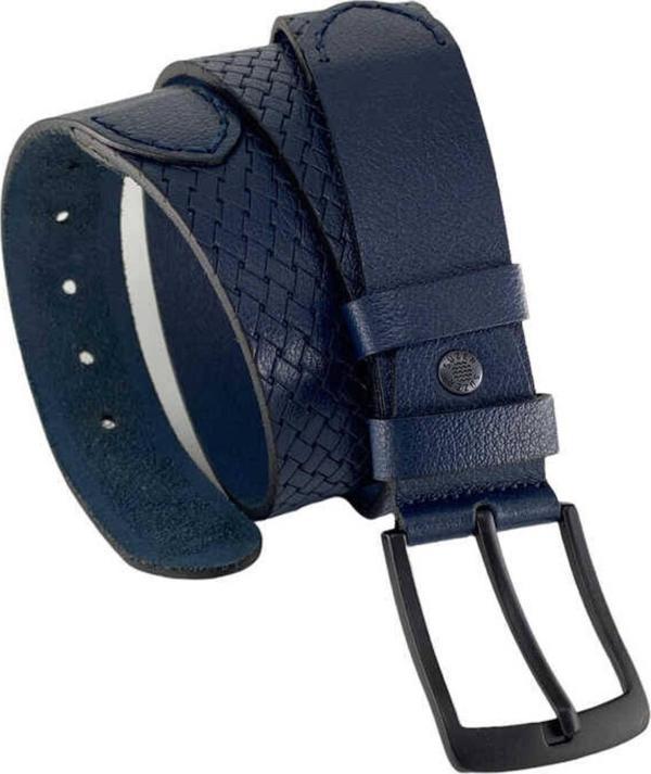 Lacivert Hakiki Deri Özel Üretim 3 Parçalı El Işçilikli 4 Cm.lik Spor Kot Kemer - 405-999 - Image 1