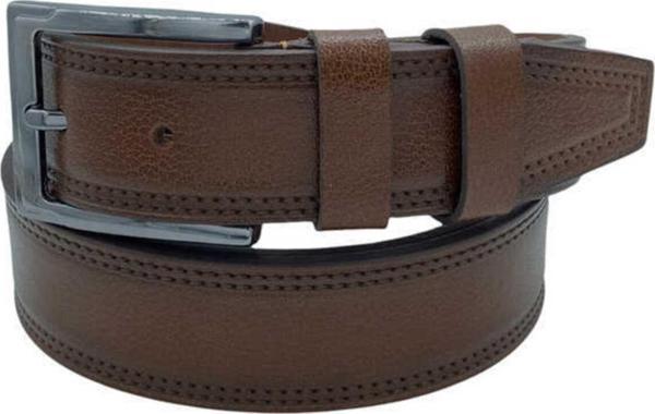 3.5 Cm. Klasik Hakiki Deri Dikişli Kemer Kahverengi - Image 1