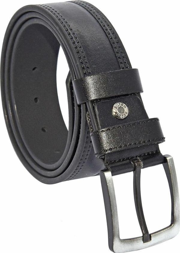 * 4 Cm. Spor Suni Deri Çift Dikişli Model Kemer Siyah - Image 1