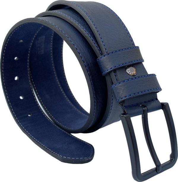 Lacivert Suni Deri Mavi Dikişli Model 4 cm.lik Unisex Spor Kemer - 9047 - Image 1