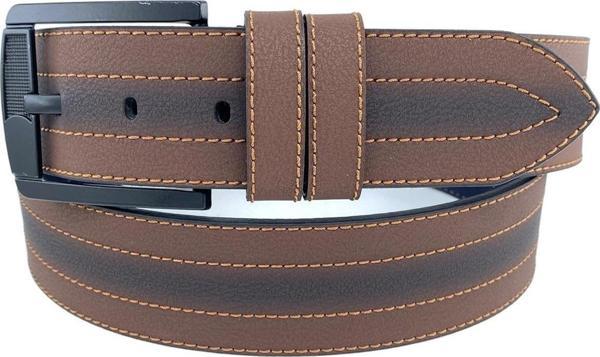 4.5 cm. Spor Suni Deri Ortası Sarı Dikişli Model Erkek Kemer Kahverengi - Image 1
