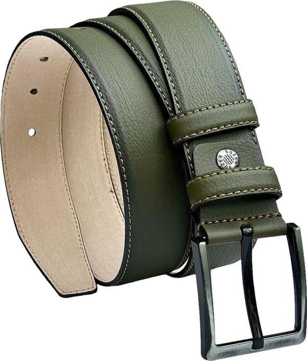 Haki Yeşil Suni Deri Dikişli 4 cm.lik Klasik Kemer - 7400-810 - Image 1
