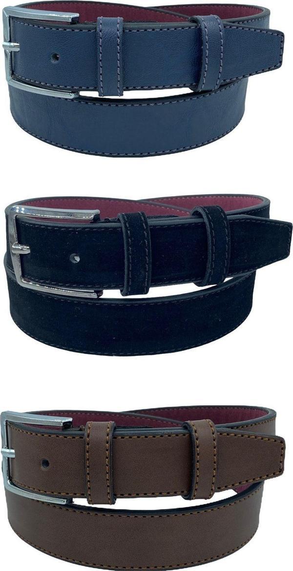 3 Adet Siyah Lacivert Kahverengi 3 Cm Klasik Suni Deri Çocuk Kemeri - Image 1