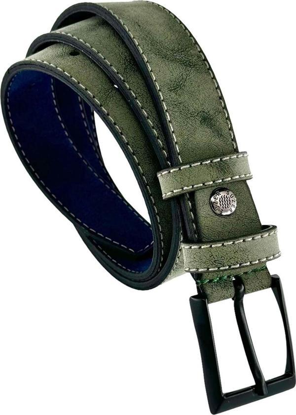 Yeşil Çocuk Boy Suni Deri Dikişli Model 3 cm.lik Garson Klasik Kemer Okul Kemeri - G10 - Image 1