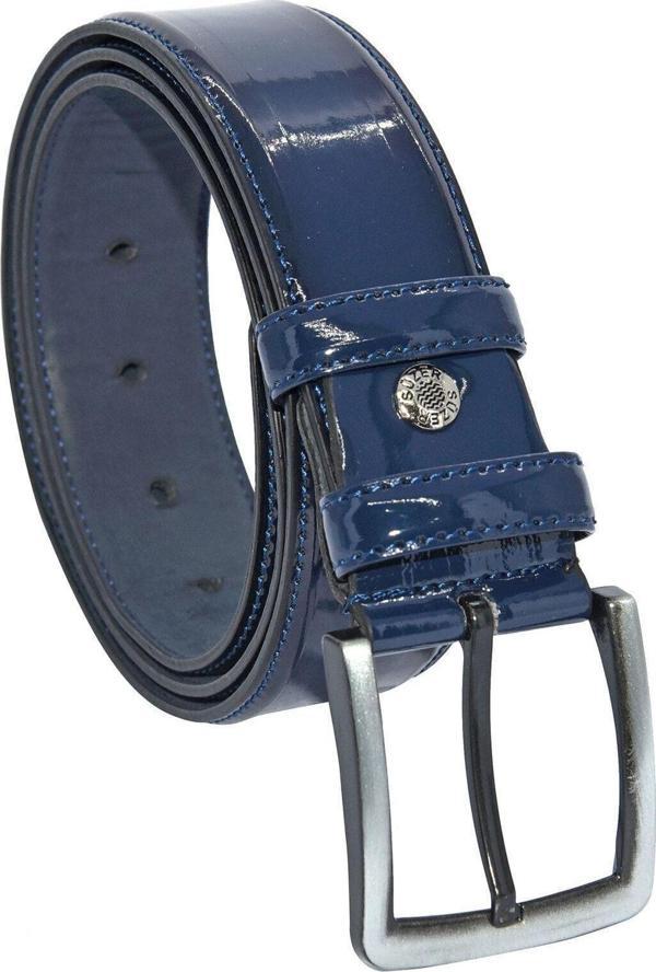 Lacivert Rugan Suni Deri Dikişli 4 Cm.lik Klasik Kemer - 7400-95 - Image 1