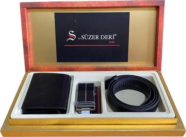 %100 Hakiki Deri Cüzdan & Otomatik Tokalı Deliksiz Kemer (Damat Bohçası ve Özel Günler İçin) - Image 1