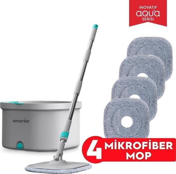 SMARTER AQUA MASTER 4 ADET MİKROFİBER MOP TEMİZ&KİRLİ SUYU AYIRMA ÖZELLİĞİ OTOMATİK TEMİZLİK SETİ PASPAS - Image 1