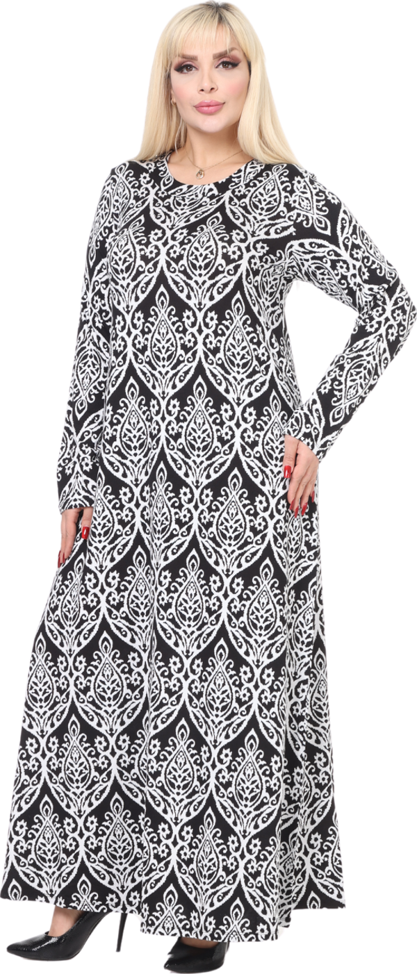 Melsay Butik Beyaz Dantel Desen Uzun Kollu Kadın Tesettür Elbise - Image 1