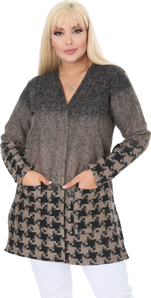 Melsay Butik Vizon Kazayağı Desen Kısa Büyük Beden Kadın Hırka - Image 1