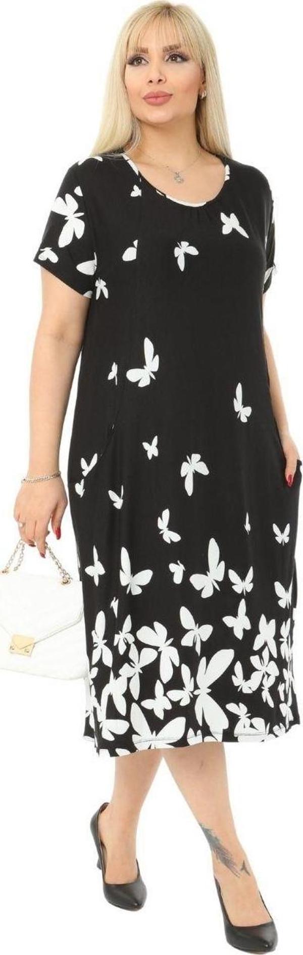 Melsay Butik Kelebek Desen Cepli Kısa Kol Kadın Midi Elbise - Image 1