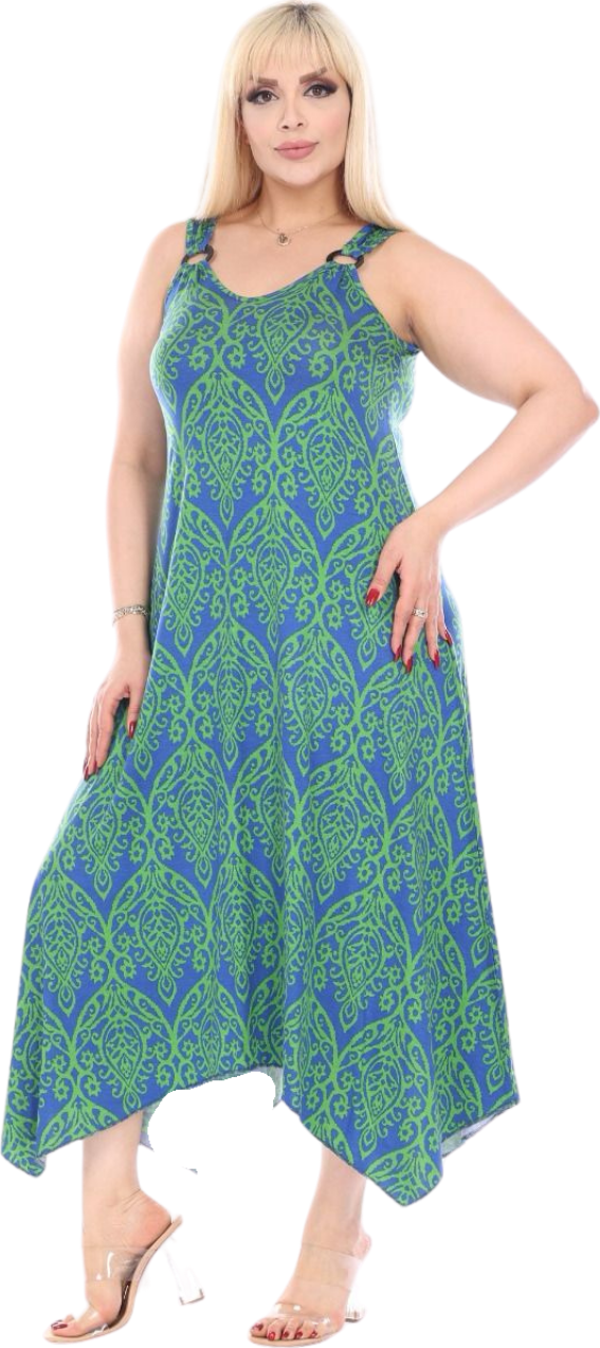 Melsay Butik Yeşil Dantel Desen Askılı V Yaka Elbise - Image 1