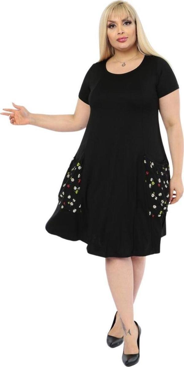 Melsay Butik Balon Cepli Papatya Desen Kısa Kollu Midi Elbise - Image 1