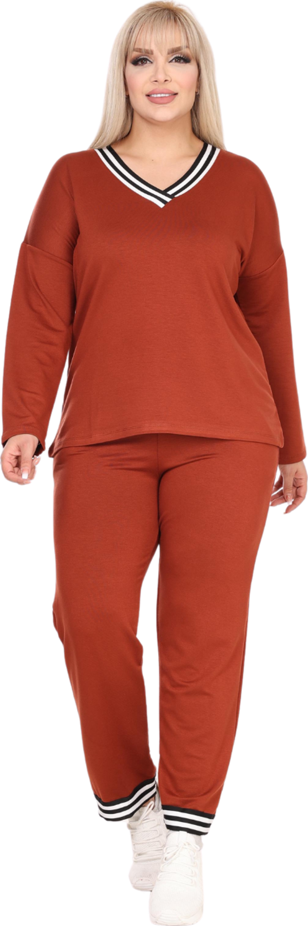 Melsay Butik Tarçın Şerit Detaylı V Yaka Eşofman Takımı - Image 1