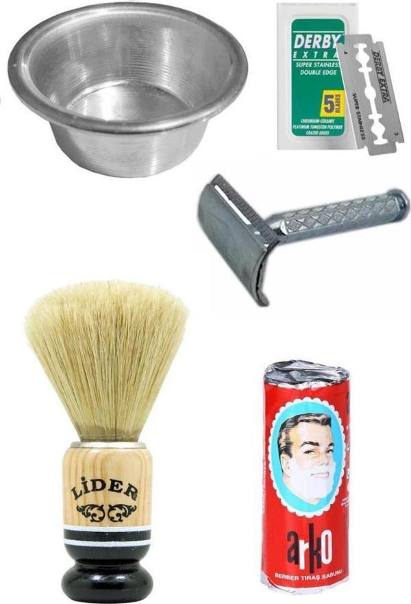 Köpük Tası Hediyeli 5 Parça Sakal Tıraş Seti Tıraş Sabunu Sakal Fırçası  - Image 1
