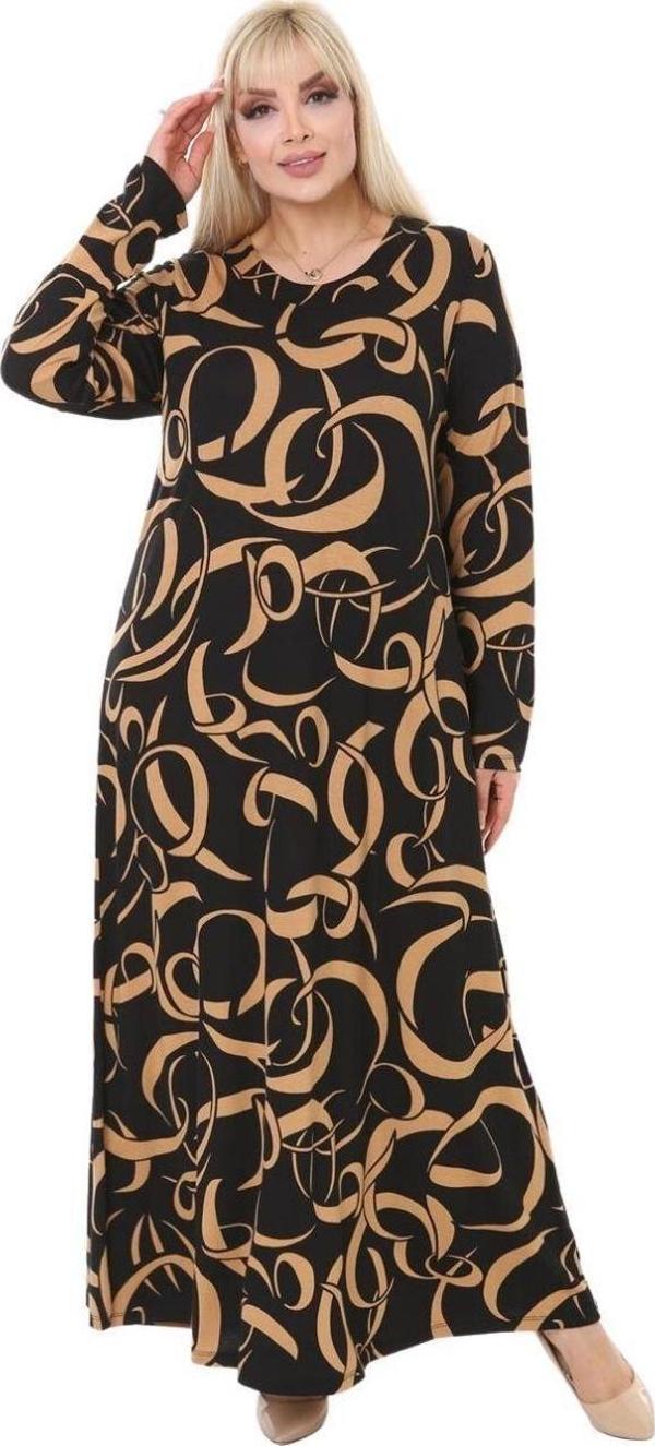 Melsay Butik Vizon Dalga Desen Uzun Kollu Uzun Elbise - Image 1