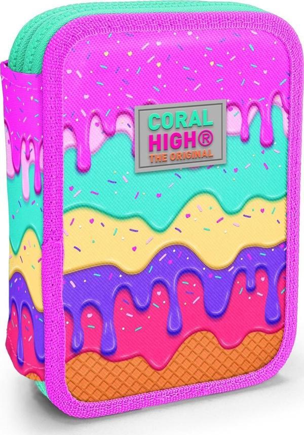 Coral High Kids Pembe Rengarenk Dondurma Desenli Çift Katlı Kalem Çanta 11131 - Image 1