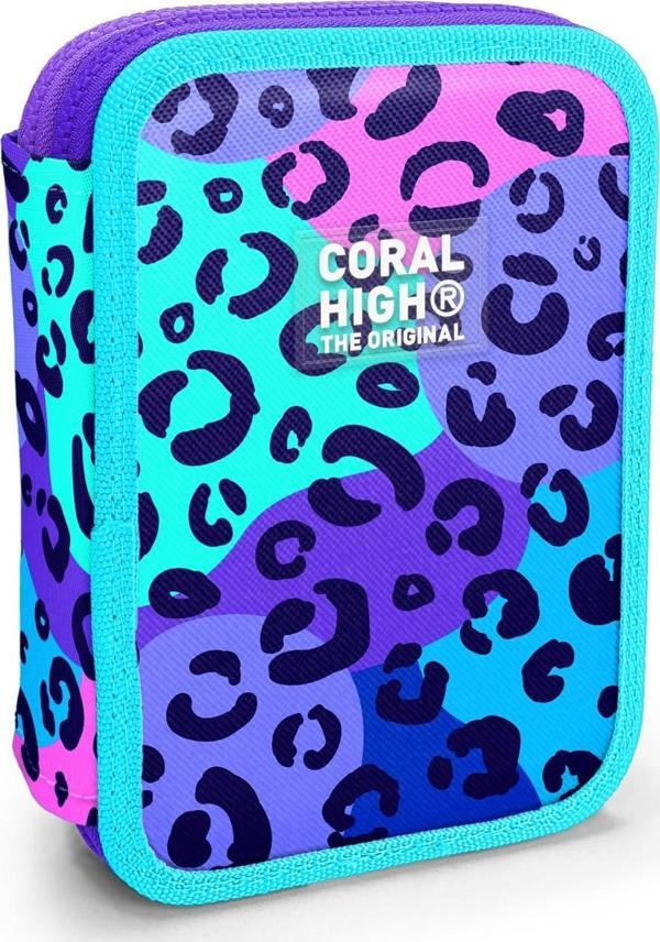 Coral High Mor Leopar Desenli Çift Katlı Kalem Çanta 11132 - Image 1
