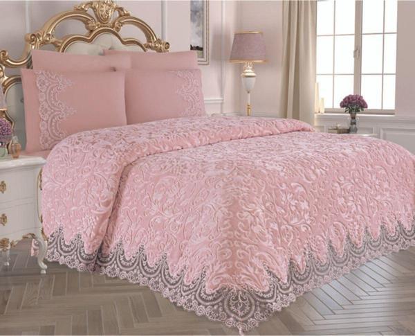 Belenay Steel Home Collection Merissa Pudra Dantelli Battaniye Seti - Image 1