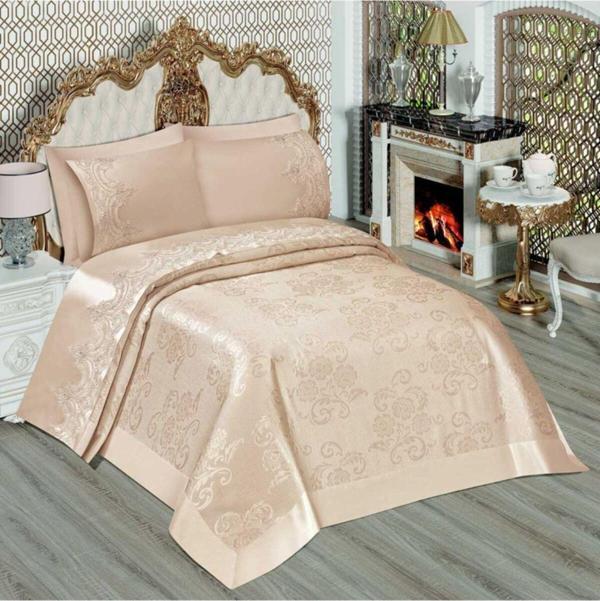 Belloo Home Kahverengi Fransız Brokar Pike Takımı Çift Kişilik - Image 1
