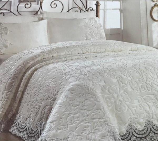 Jolly Home Krem 6 Parça Fransız Dantelli Güpürlü Battanniye Seti - Image 1