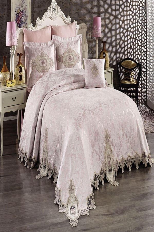 Belloo Home Gözde Çift Kişilik Fransız Dantelli Şönil Pike Takımı - Image 1