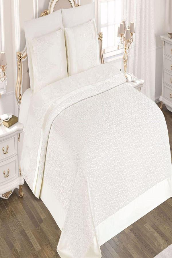 Belloo Home Neslişah Çift Kişilik Fransız Dantelli Pike Takımı - Image 1