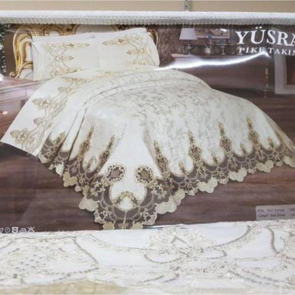 Bursa Çeyiz Yusra Ağır Fransiz Dantelli Pike Takımı Ozel Üretim 6 Parça - Image 1